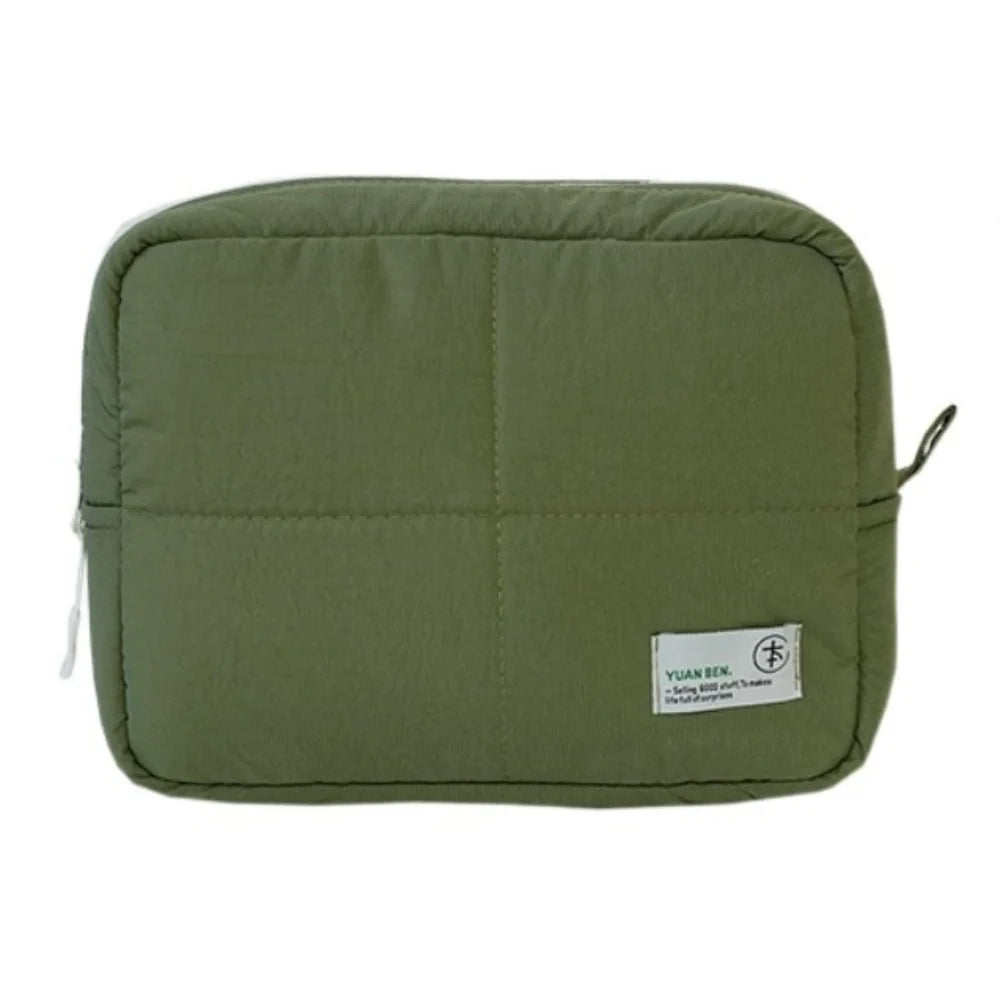 Aesthetic Quilted Makeup Bag Puffer Square Cosmetic Pouch Large Capacity Solid Color Skincare Storage Bag for Women
