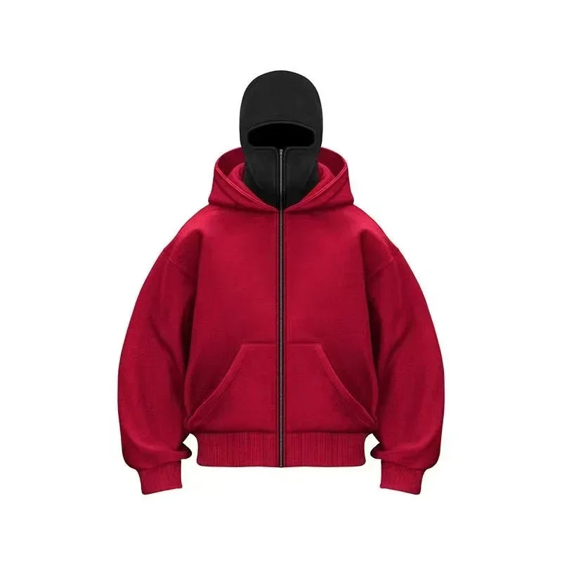 Men's Winter Hoodie with Balaclava Face Mask Zipper Design Sports Jacket for Outdoor Activities Hiking Travel Running Sweatshirt