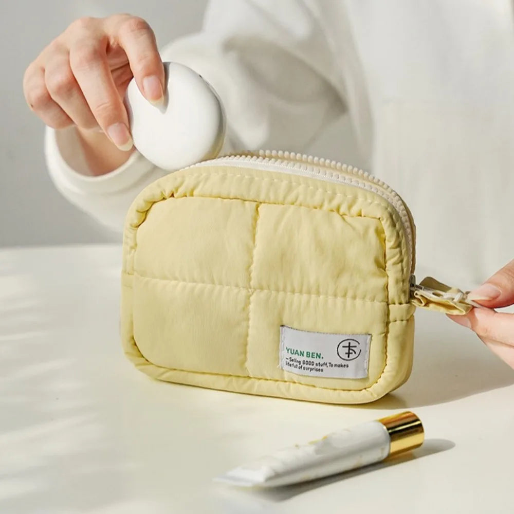 Aesthetic Quilted Makeup Bag Puffer Square Cosmetic Pouch Large Capacity Solid Color Skincare Storage Bag for Women