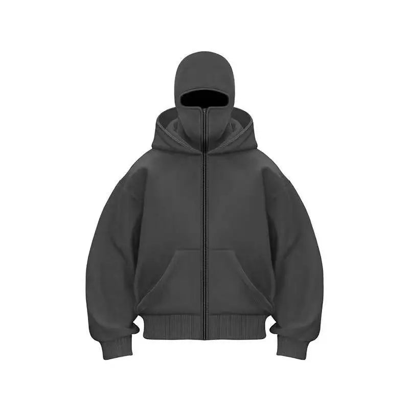 Men's Winter Hoodie with Balaclava Face Mask Zipper Design Sports Jacket for Outdoor Activities Hiking Travel Running Sweatshirt