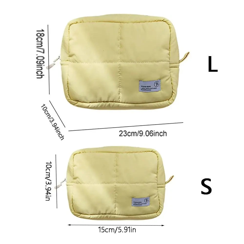 Aesthetic Quilted Makeup Bag Puffer Square Cosmetic Pouch Large Capacity Solid Color Skincare Storage Bag for Women