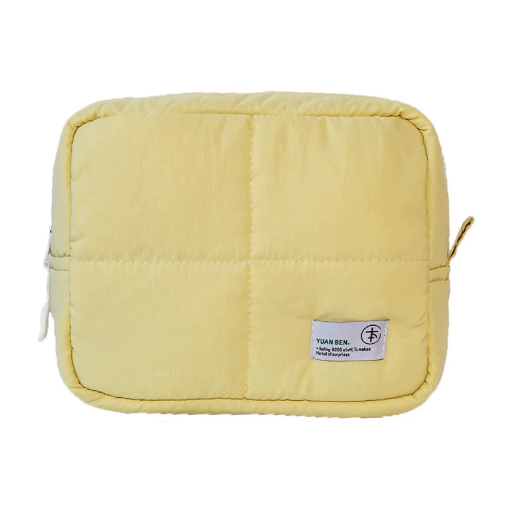 Aesthetic Quilted Makeup Bag Puffer Square Cosmetic Pouch Large Capacity Solid Color Skincare Storage Bag for Women