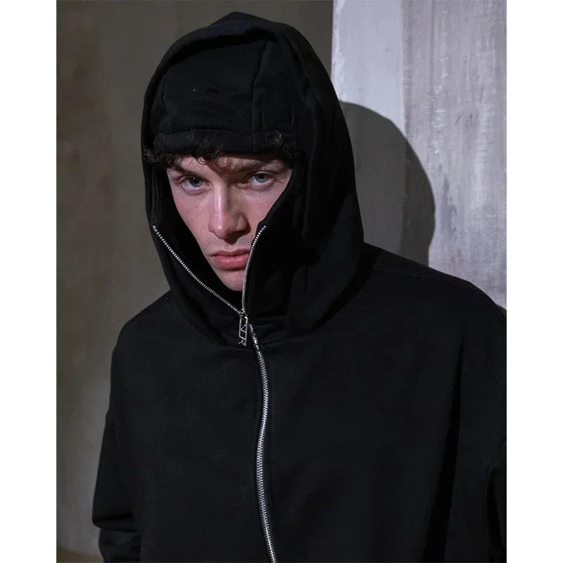 Men's Winter Hoodie with Balaclava Face Mask Zipper Design Sports Jacket for Outdoor Activities Hiking Travel Running Sweatshirt