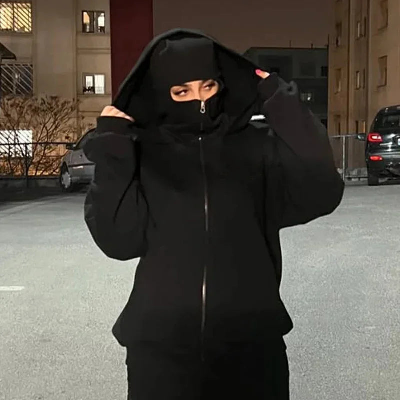 Men's Winter Hoodie with Balaclava Face Mask Zipper Design Sports Jacket for Outdoor Activities Hiking Travel Running Sweatshirt