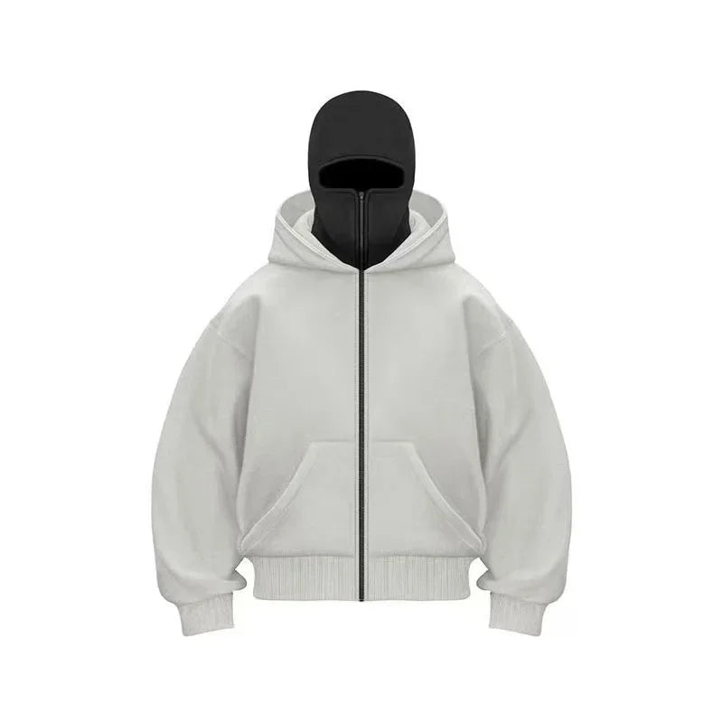 Men's Winter Hoodie with Balaclava Face Mask Zipper Design Sports Jacket for Outdoor Activities Hiking Travel Running Sweatshirt