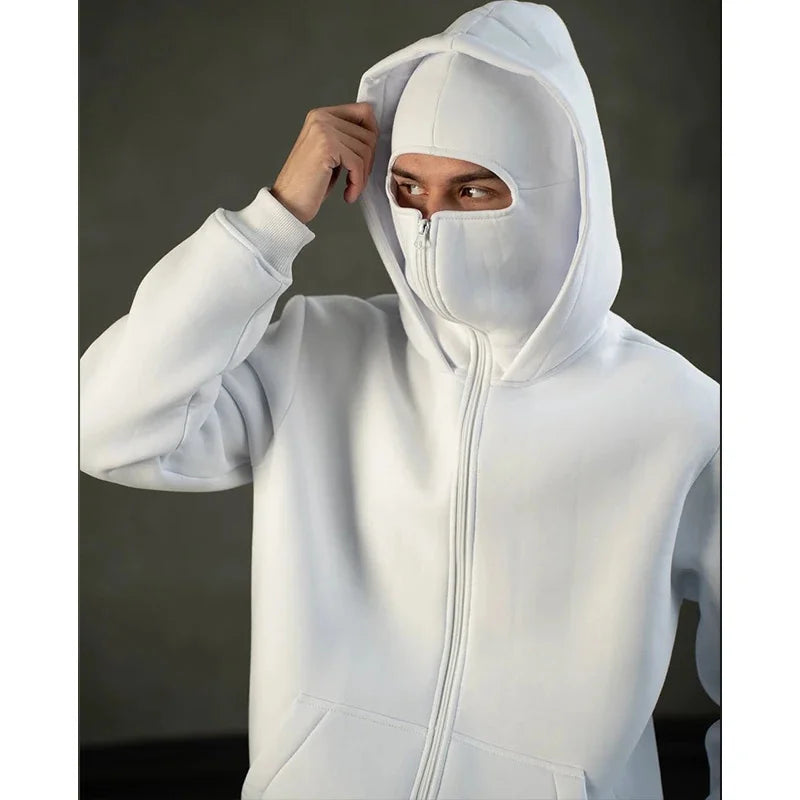 Men's Winter Hoodie with Balaclava Face Mask Zipper Design Sports Jacket for Outdoor Activities Hiking Travel Running Sweatshirt