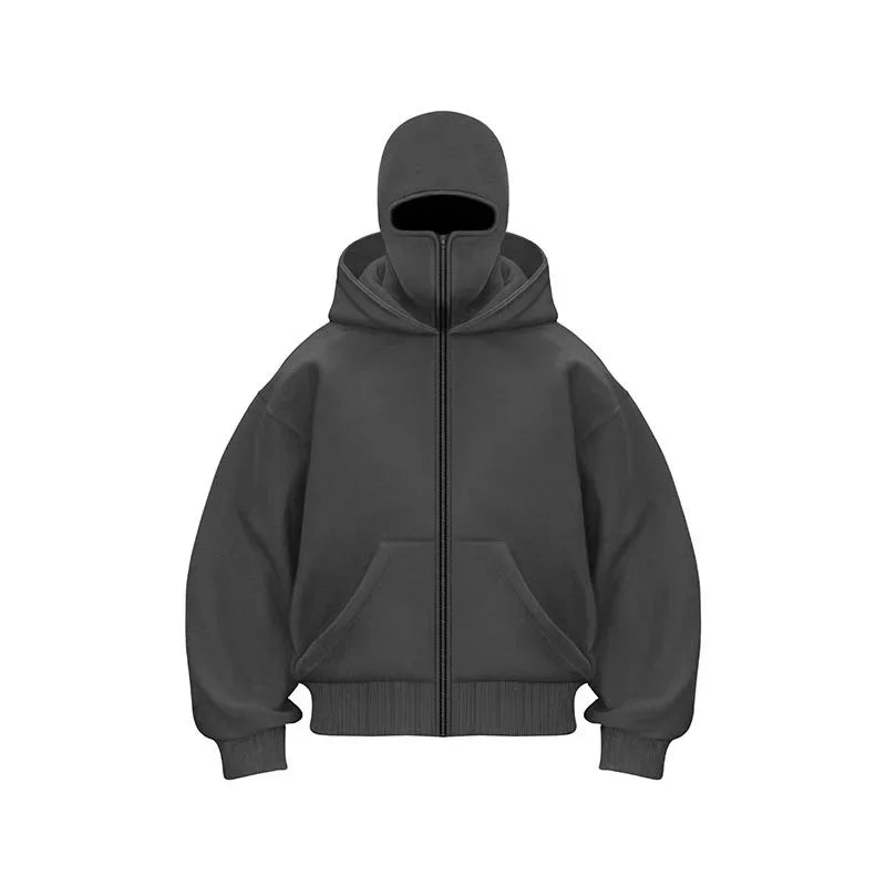 Men's Winter Hoodie with Balaclava Face Mask Zipper Design Sports Jacket for Outdoor Activities Hiking Travel Running Sweatshirt