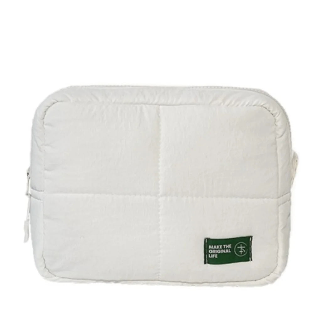 Aesthetic Quilted Makeup Bag Puffer Square Cosmetic Pouch Large Capacity Solid Color Skincare Storage Bag for Women