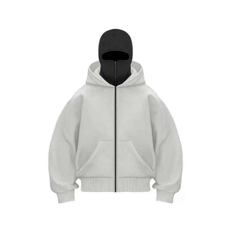 Men's Winter Hoodie with Balaclava Face Mask Zipper Design Sports Jacket for Outdoor Activities Hiking Travel Running Sweatshirt