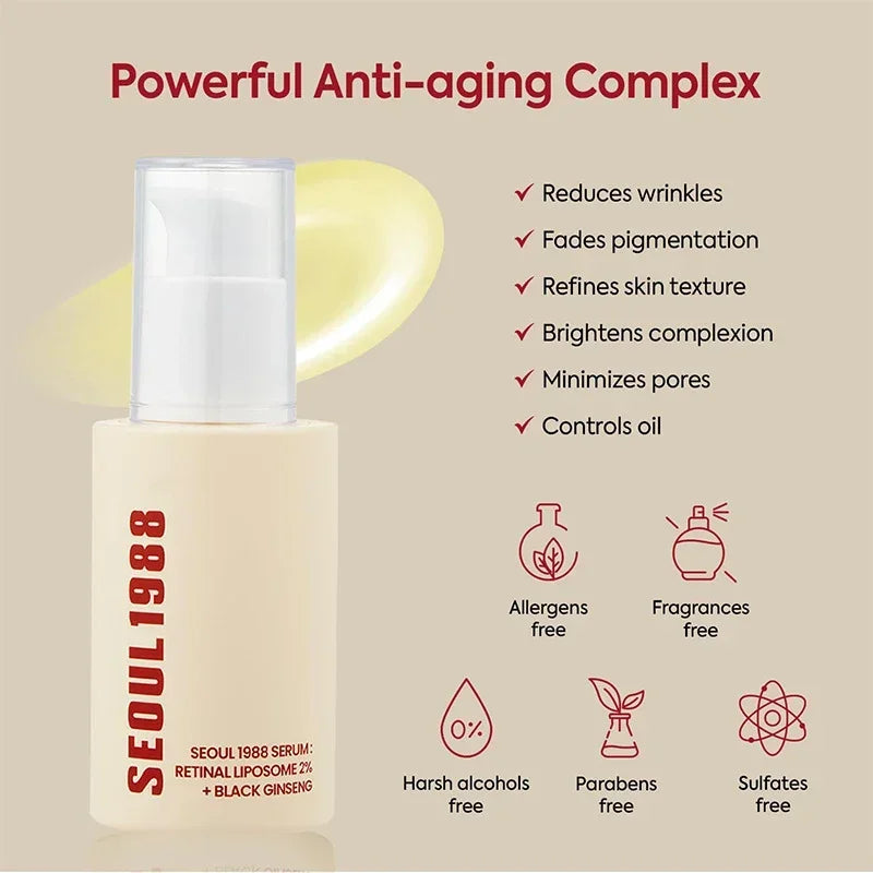 Seoul 1988 Retinal Liposome Face Cream,Snail Mucin Essence Rice Moisturizing Soothing Toner,Retinol Eye Serum,Korean Skincare