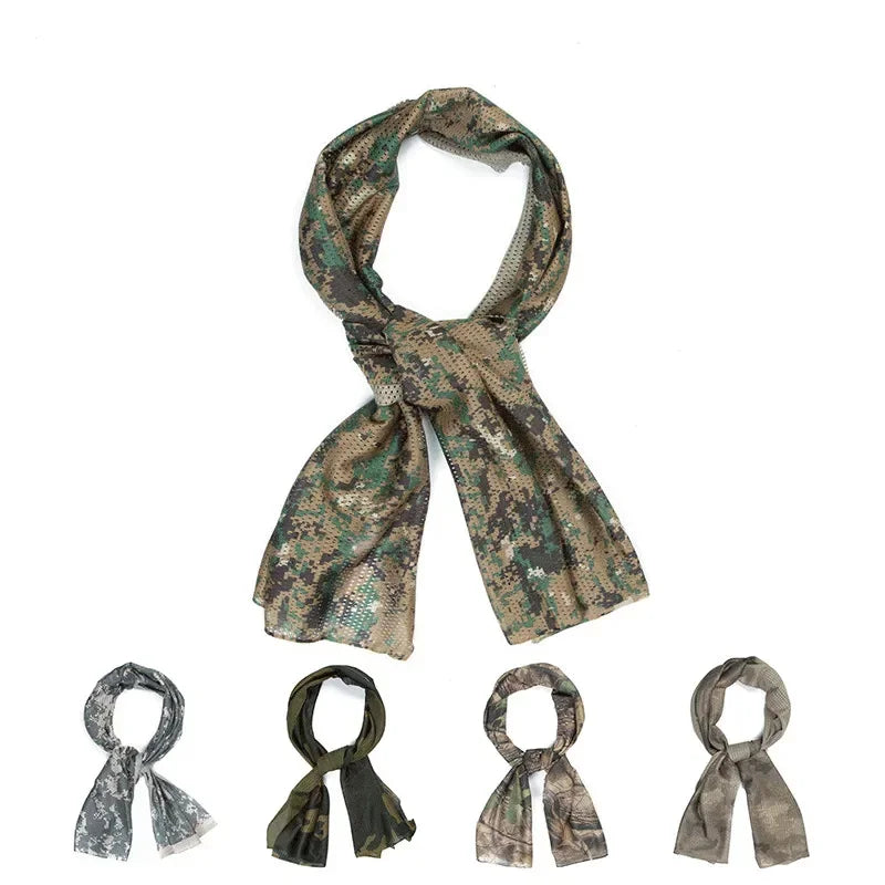 Tactical Scarf Camouflage Mesh Neck Scarf Face Mask Head Wrap Breathable Outdoor Camping Hunting Hiking Scarves Clothes