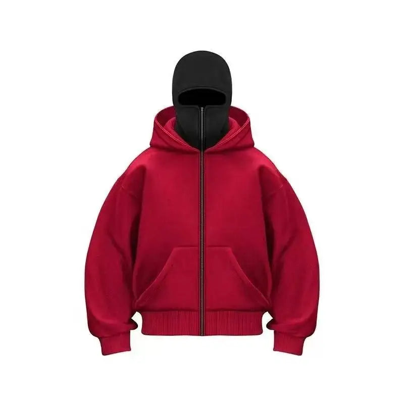Men's Winter Hoodie with Balaclava Face Mask Zipper Design Sports Jacket for Outdoor Activities Hiking Travel Running Sweatshirt