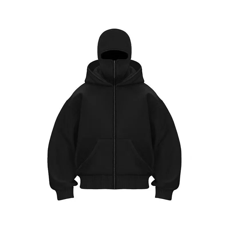 Men's Winter Hoodie with Balaclava Face Mask Zipper Design Sports Jacket for Outdoor Activities Hiking Travel Running Sweatshirt