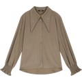 ELFSACK 2025 Winter New Arrivals Soft Preppy Lapel Collar Ruffled Cuff Long-sleeve Shirt For Woman