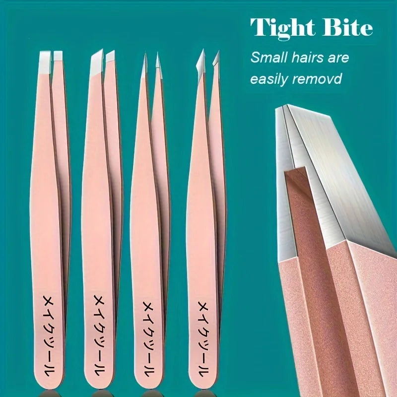 Eyebrow Tweezers Set 1/4 Pcs Stainless Steel Eyebrow Forceps Professional Beauty Tool Set For Facial Hair Inward Growing