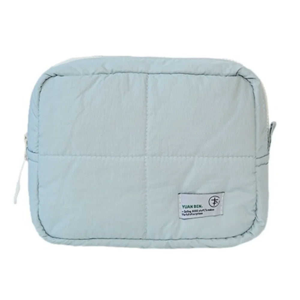 Aesthetic Quilted Makeup Bag Puffer Square Cosmetic Pouch Large Capacity Solid Color Skincare Storage Bag for Women